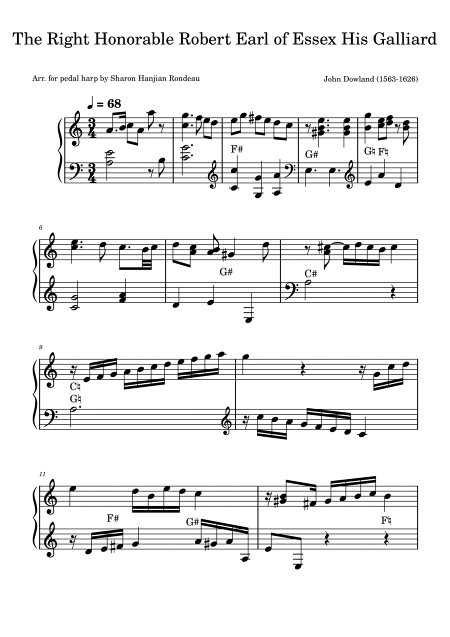 The Right Honorable Robert Earl of Essex His Galliard Harp scores gallery preview page 1
