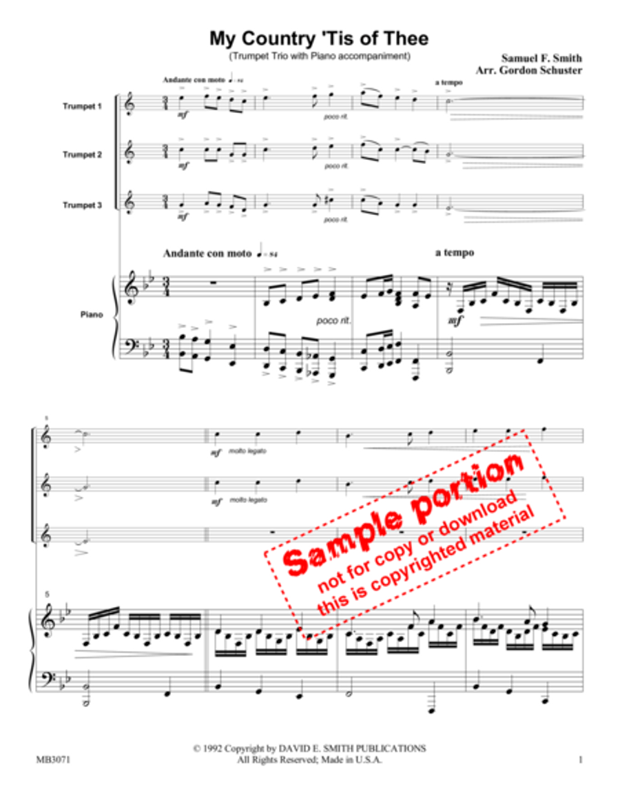 My Country 'Tis of Thee Trumpet Trio scores gallery preview page 2