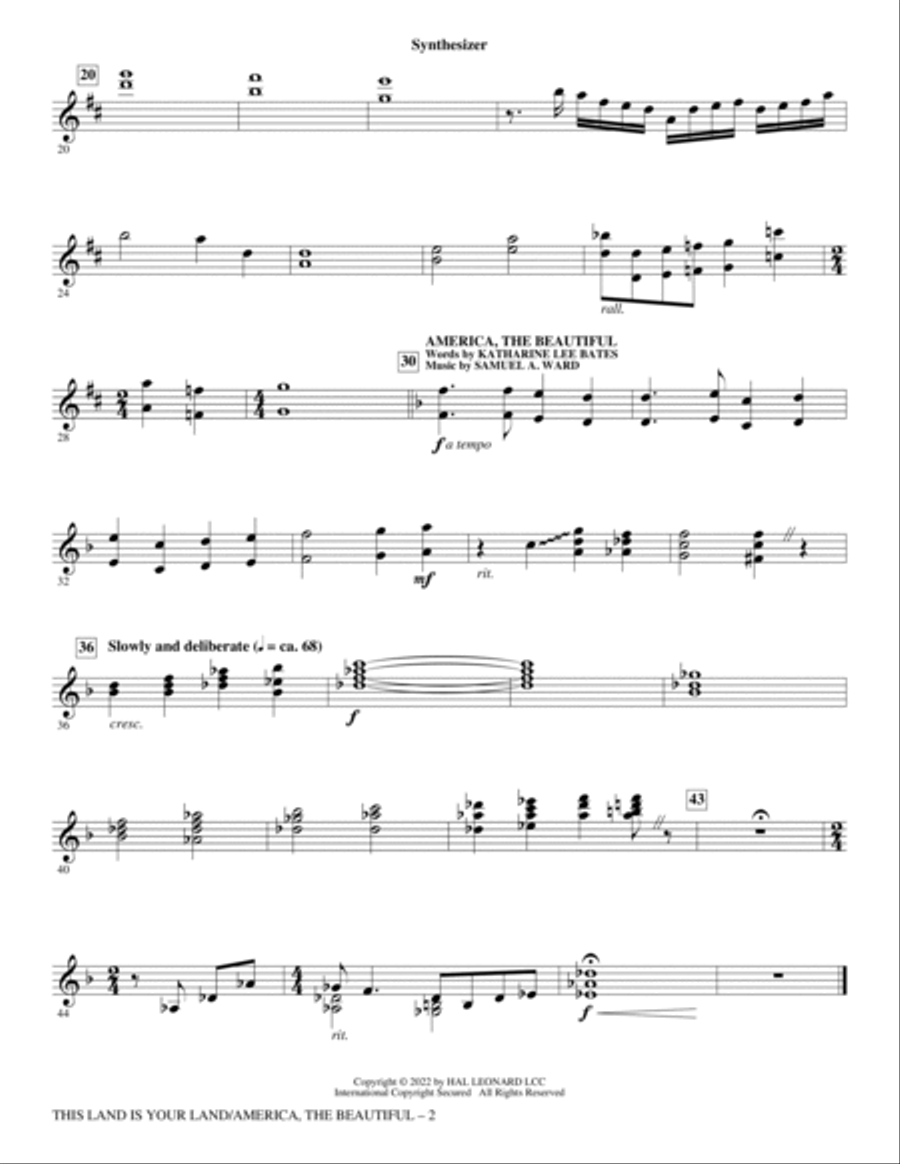 This Land Is Your Land/America, The Beautiful - Synthesizer Choir scores gallery preview page 2