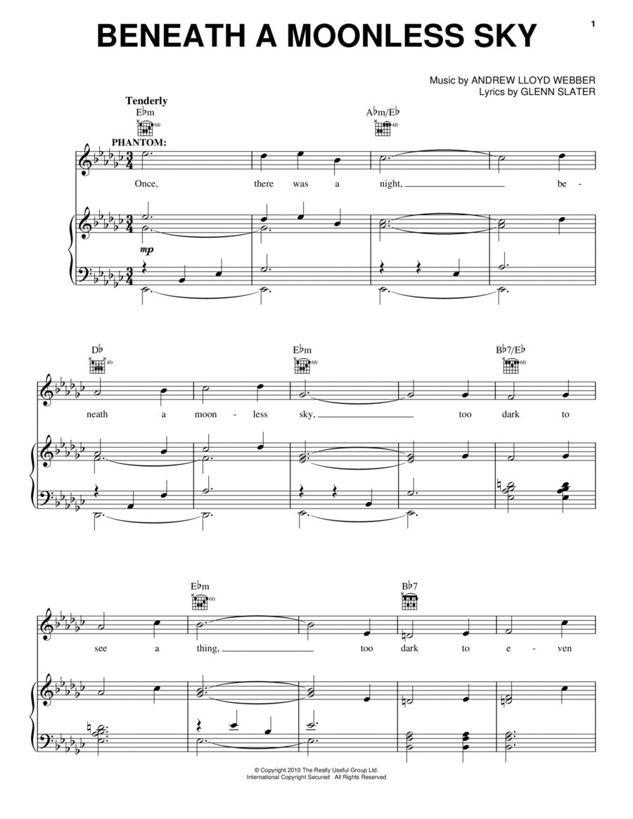 Beneath A Moonless Sky Piano, Vocal, Guitar scores gallery preview page 1