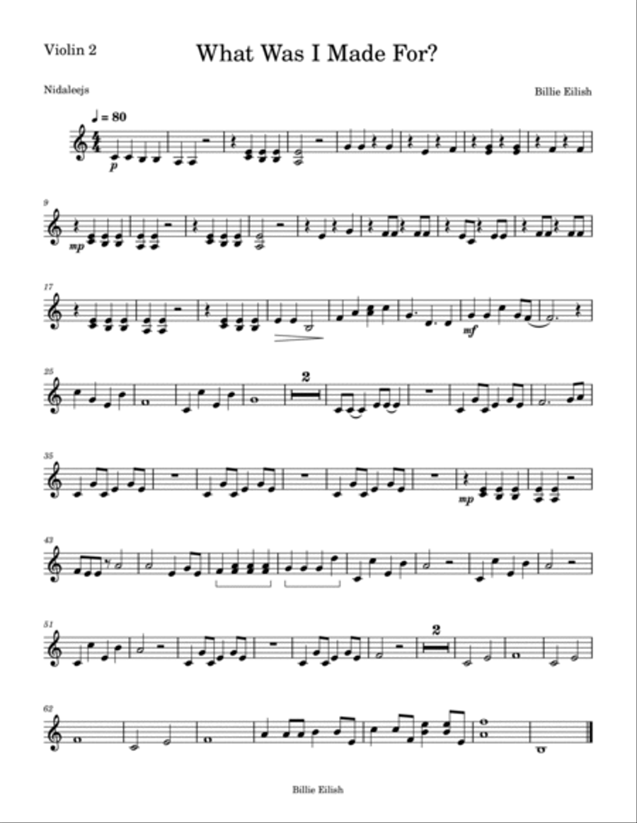 What Was I Made For? String Quartet scores gallery preview page 3