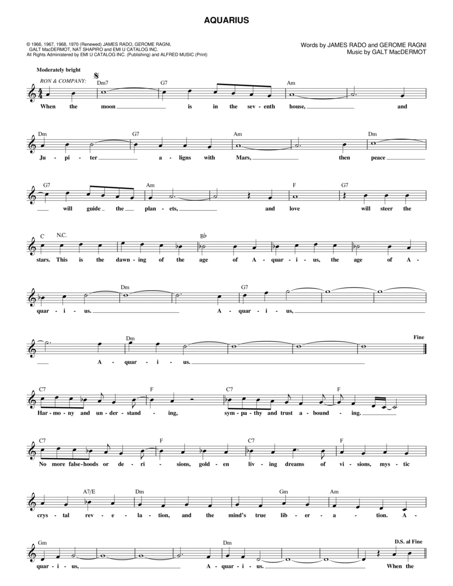 Aquarius Aquarius Piano scores gallery preview page 1