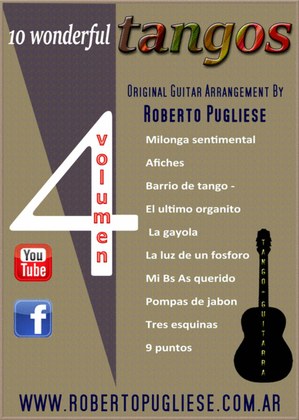 Book cover for 10 wonderful TANGOS for guitar by Roberto Pugliese - Volumen 4