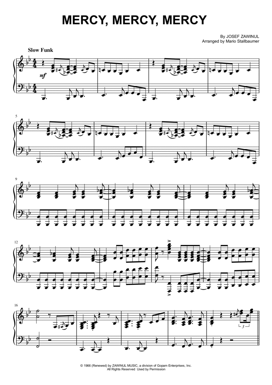 Mercy, Mercy, Mercy Piano Solo scores gallery preview page 1