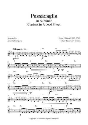 Passacaglia - Easy Clarinet in A Lead Sheet in Am Minor (Johan Halvorsen's Version)