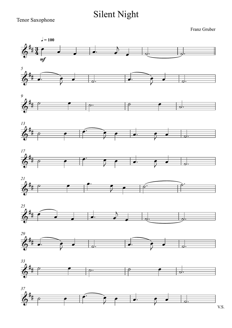 Franz Gruber - Silent Night (Tenor Saxophone and Double Bass Duet) Small Ensemble scores gallery preview page 5