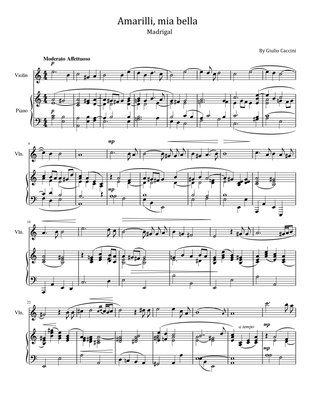 Giulio Caccini - Amarilli, mia bella - For Violin and Piano Original