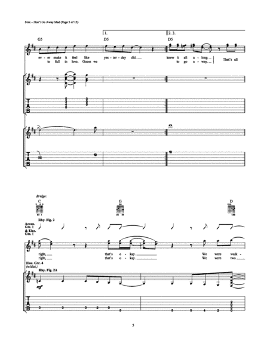 Don't Go Away Mad Electric Guitar scores gallery preview page 5
