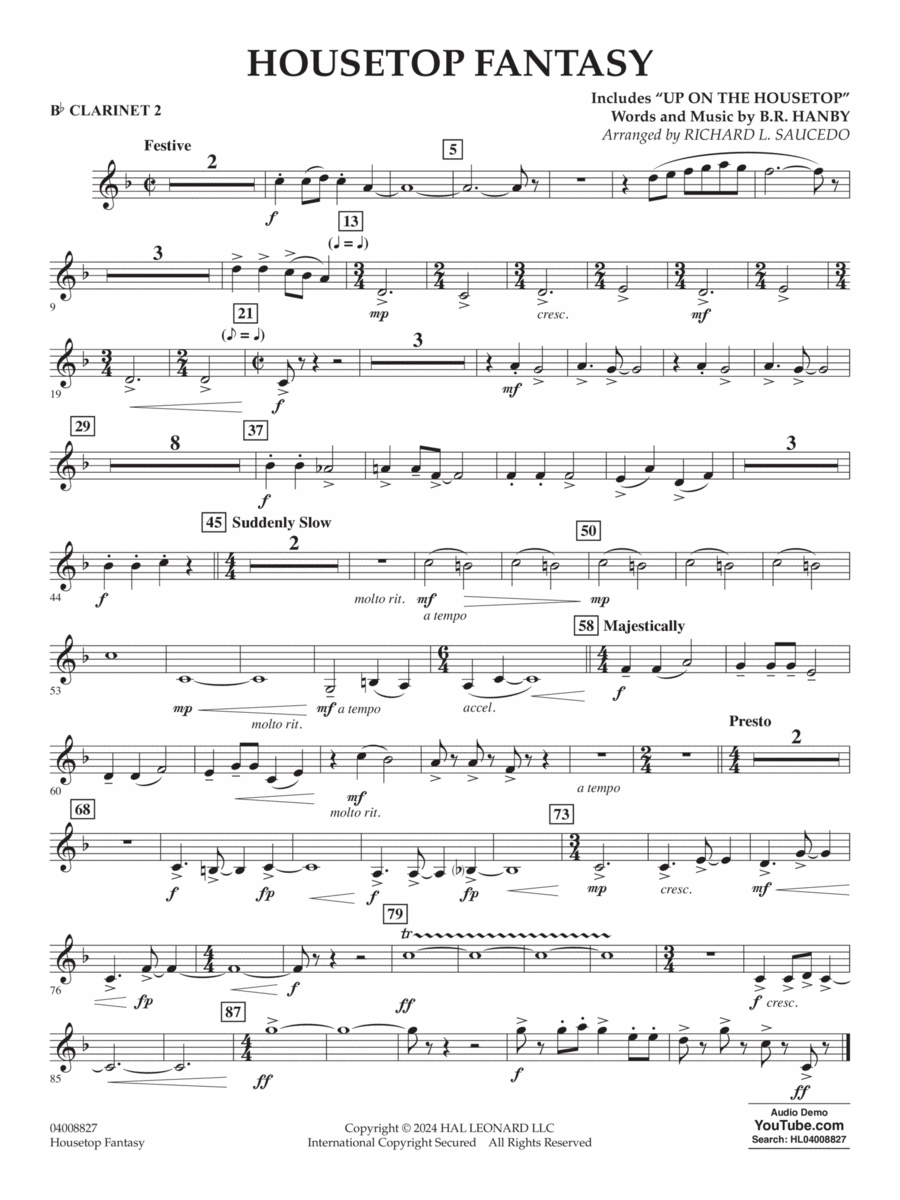 Housetop Fantasy (arr. Richard L. Saucedo) - Bb Clarinet 2 Concert Band scores gallery preview page 1