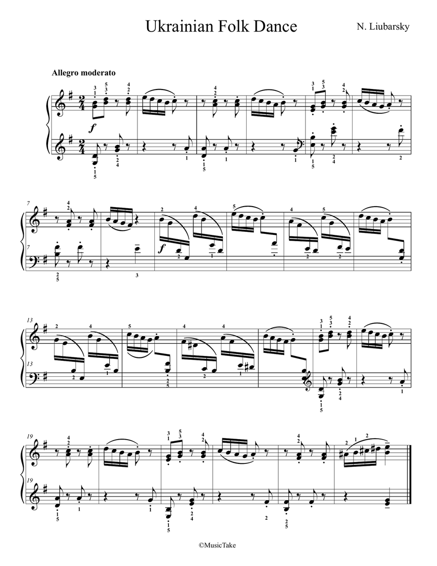 Liubarsky. Ukrainian Dance Easy Piano scores gallery preview page 1