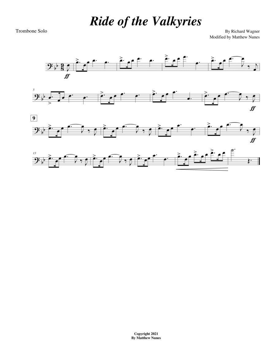 Ride of the Valkyries (Trombone solo) Trombone Solo scores gallery preview page 1