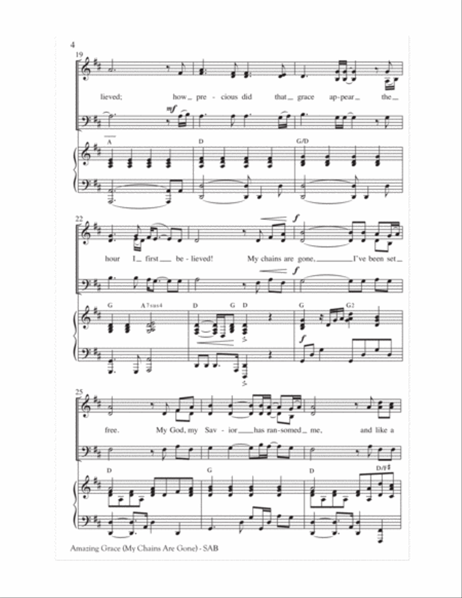 Amazing Grace (My Chains Are Gone) 3-Part scores gallery preview page 4
