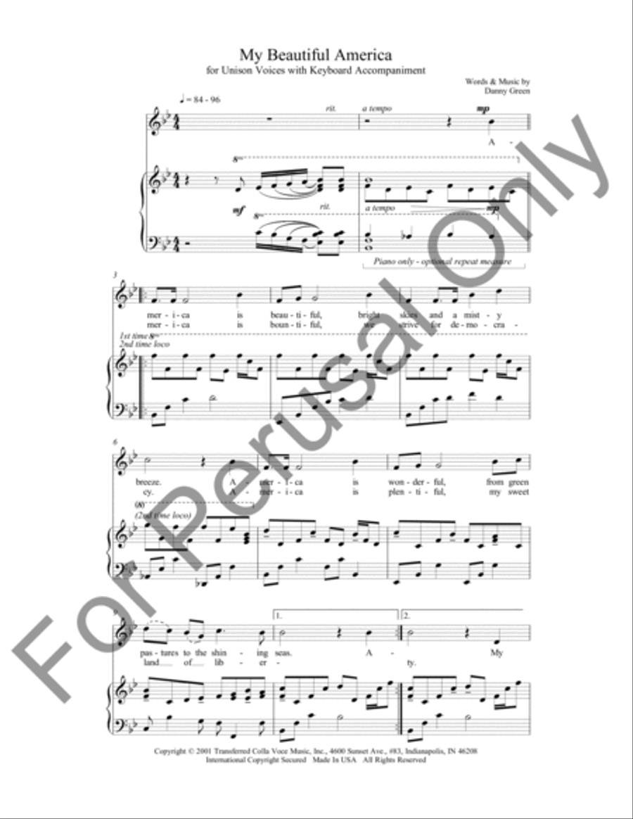 My Beautiful America Unison Choir scores gallery preview page 2