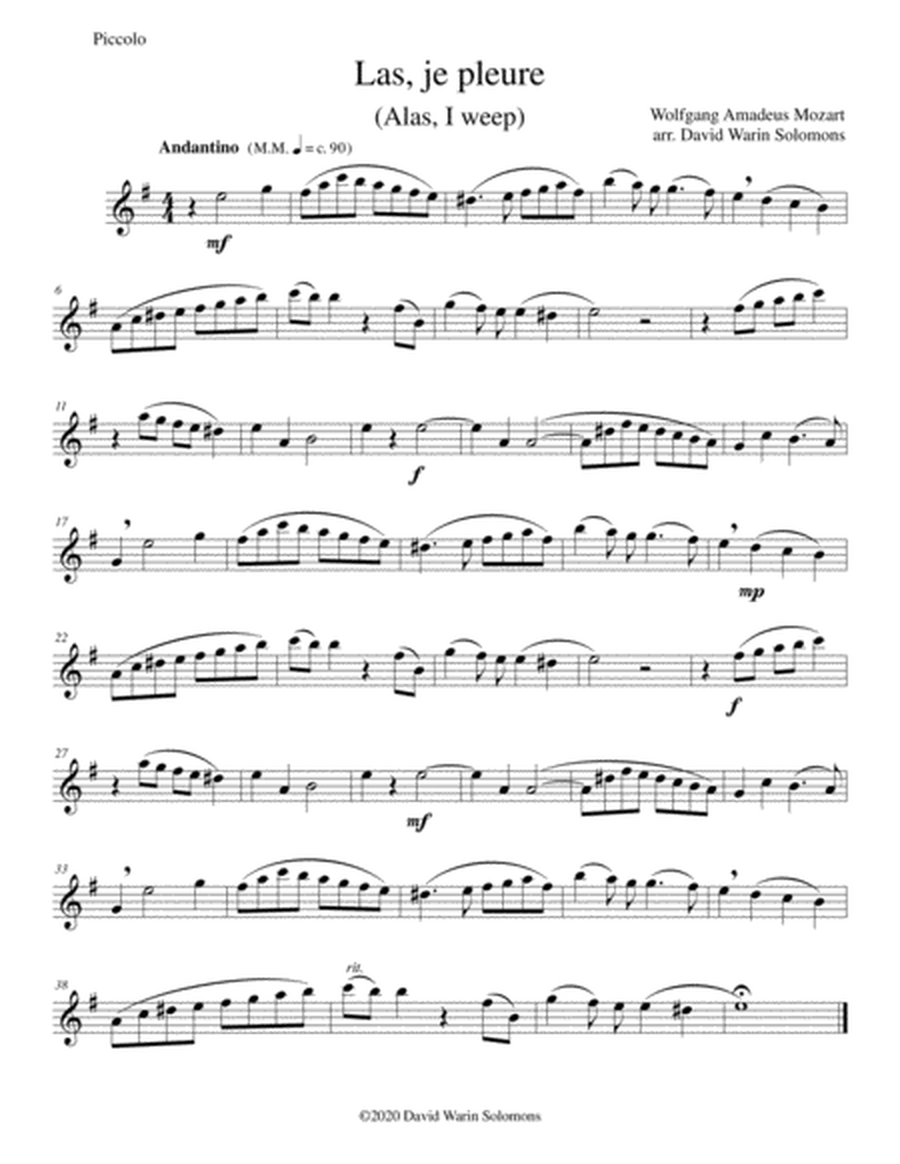 Las, je pleure (Alas, I weep) for piccolo and flute quartet (piccolo, 2 flutes, alto flute) image number null