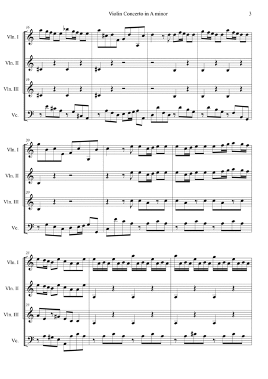 Violin Concerto in A minor RV 356 String Quartet scores gallery preview page 3