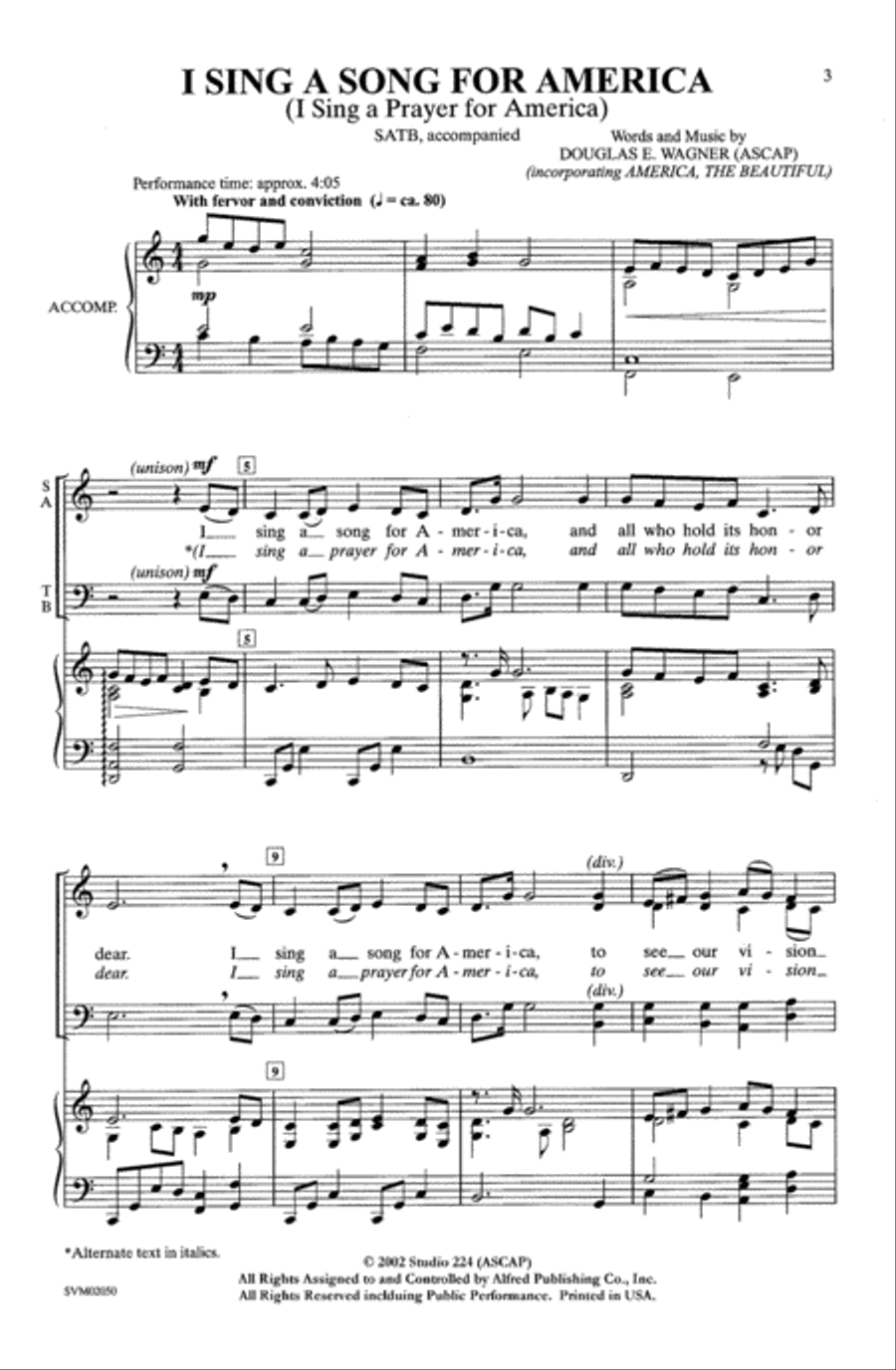 I Sing A Song/Prayer For America - SATB image number null