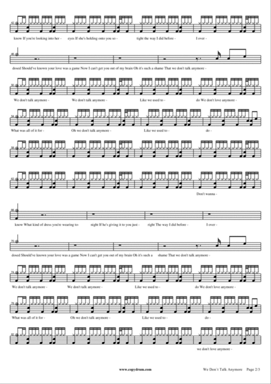 We Don't Talk Anymore Drum Set scores gallery preview page 2