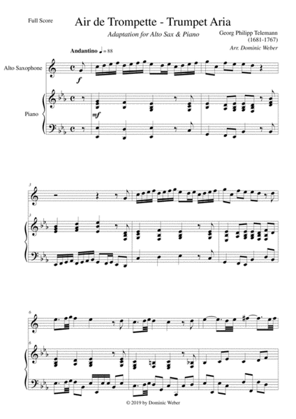 Georg Philipp Telemann - Air de Trompette / Trumpet Aria for Alto Saxophone & Piano image number null