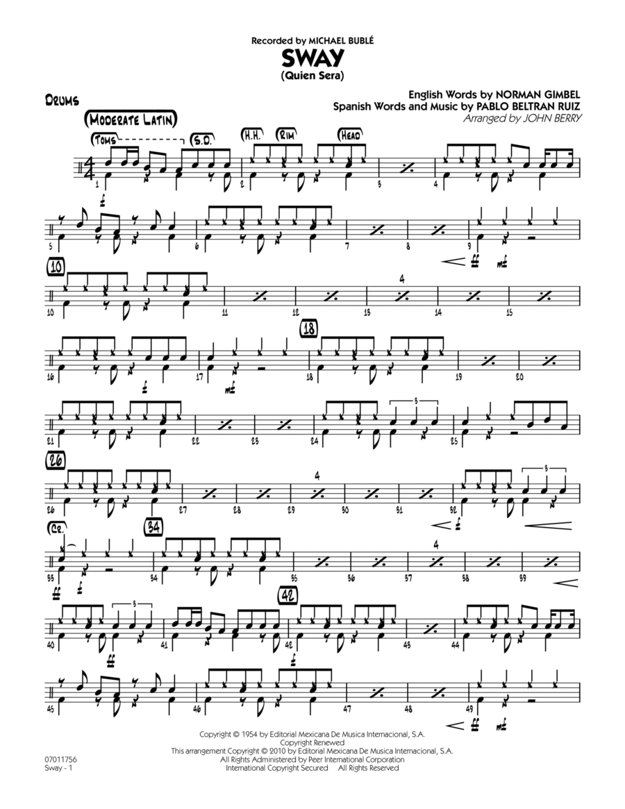 Sway (Quien Sera) - Drums Jazz Ensemble scores gallery preview page 1