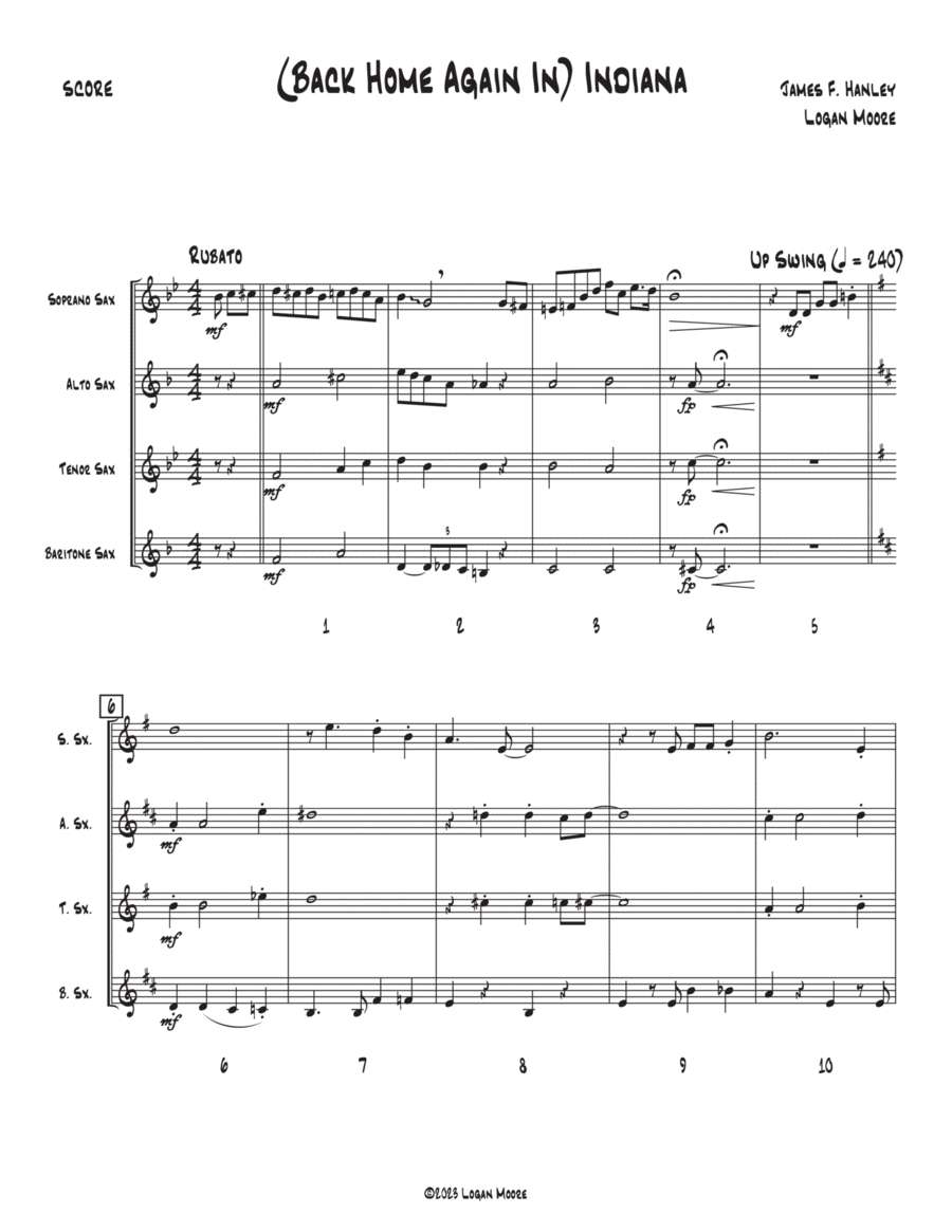 (Back Home Again In) Indiana Saxophone Quartet scores gallery preview page 1