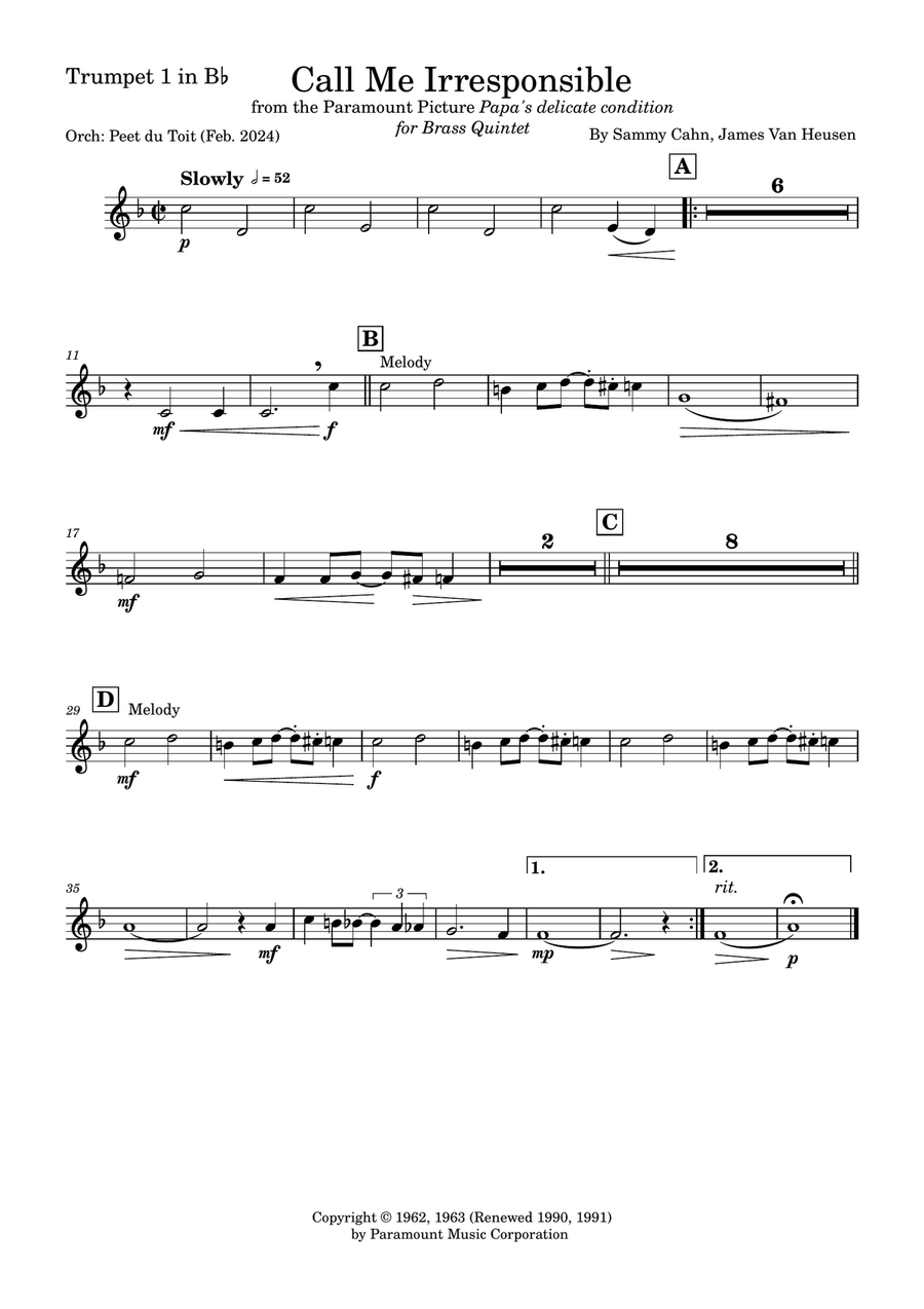 Call Me Irresponsible Brass Quintet scores gallery preview page 5