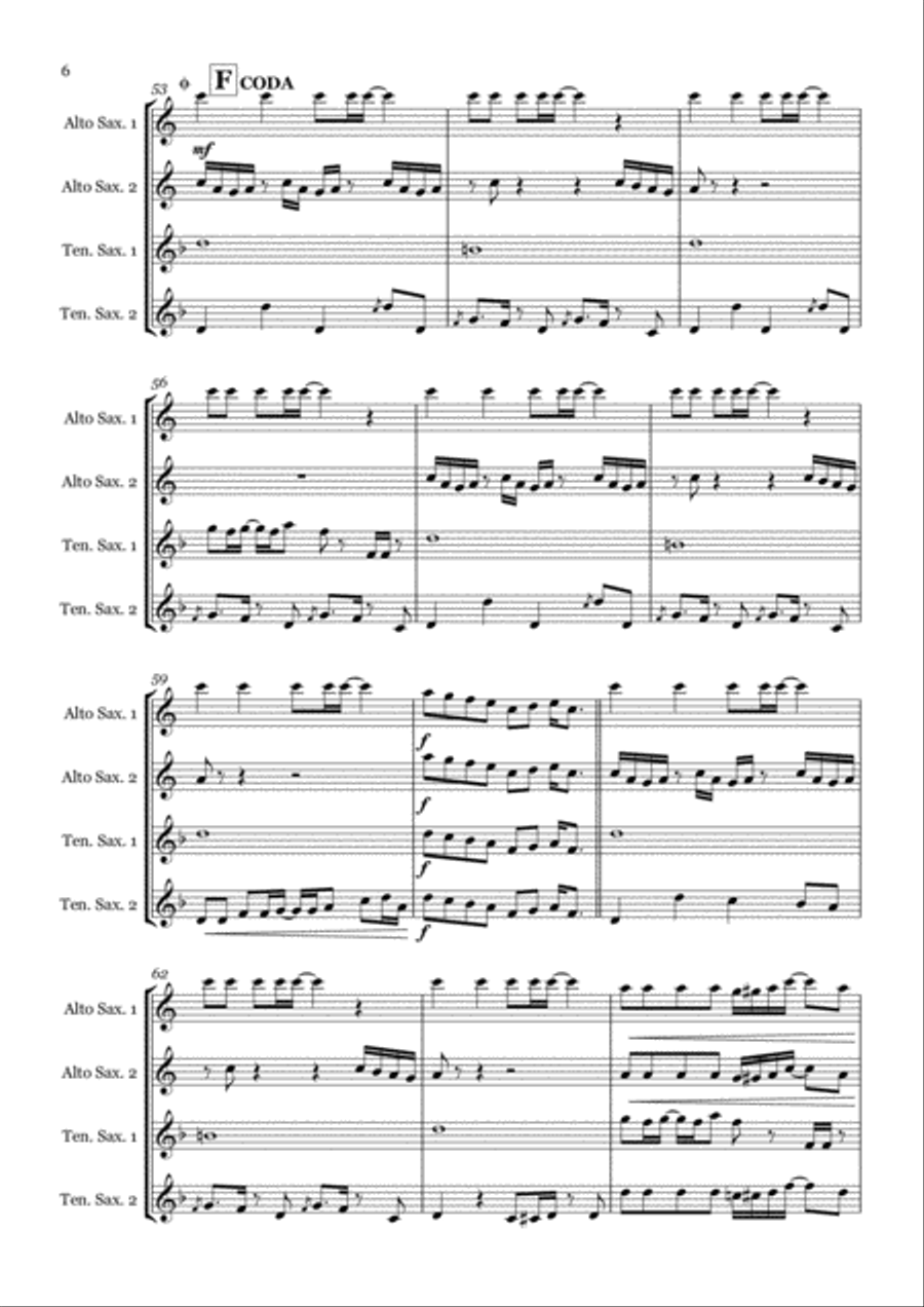 Uptown Funk Saxophone Quartet scores gallery preview page 6