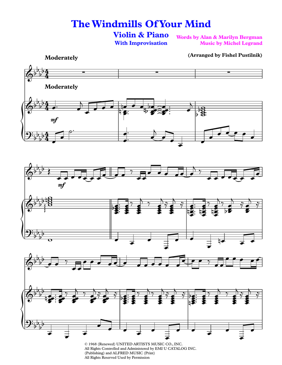 The Windmills Of Your Mind Violin Solo scores gallery preview page 2