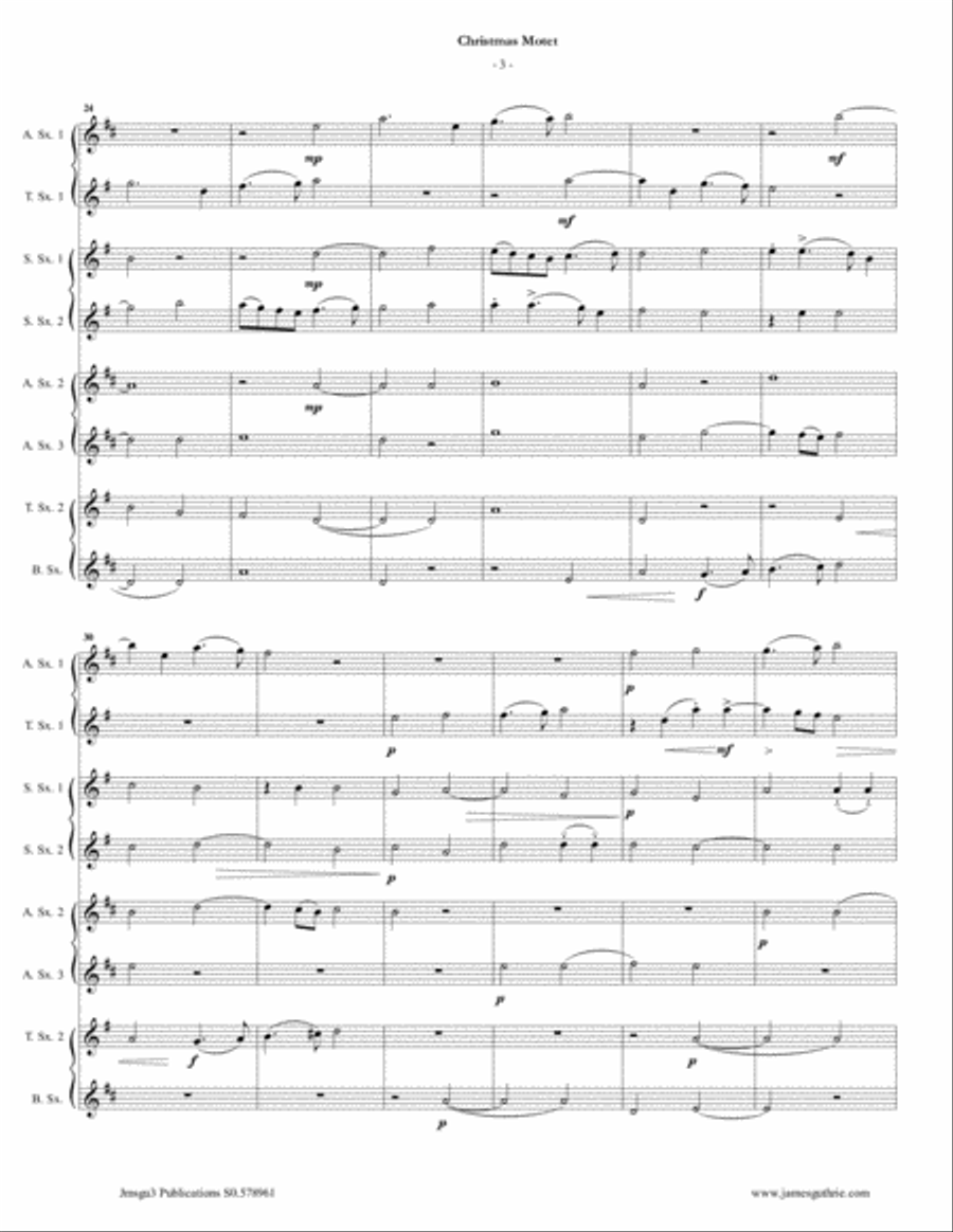 Mouton: Christmas Motet for Sax Choir Choir scores gallery preview page 3