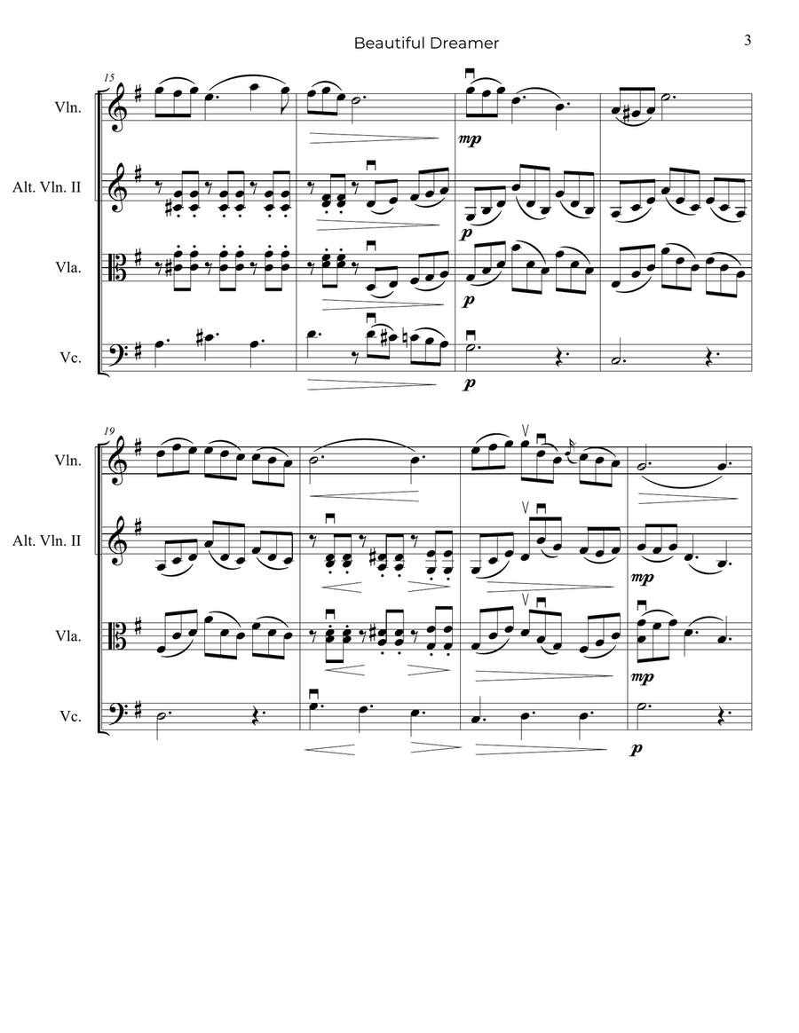 Foster: Beautiful Dreamer - String Trio, or 2 Violins and Cello
