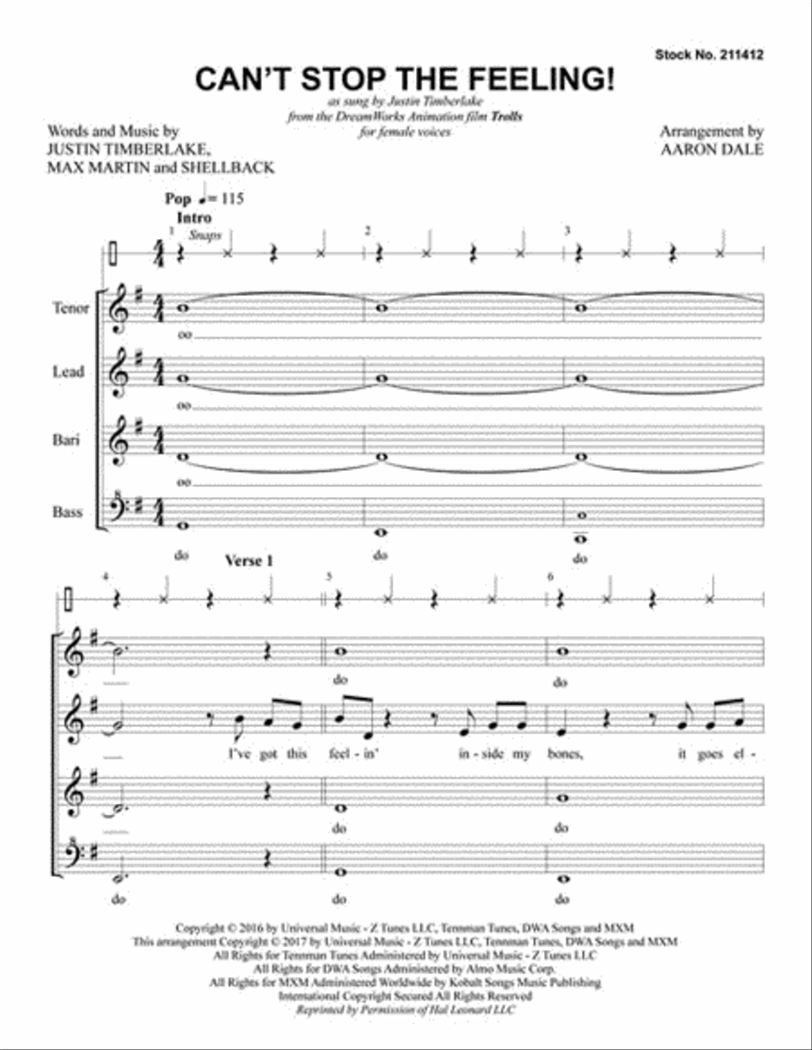 Can't Stop the Feeling! TTBB scores gallery preview page 2