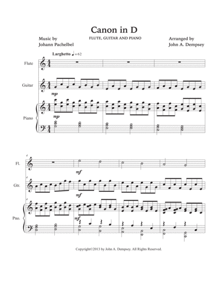 Canon in D (in C major): Trio for Flute, Guitar and Piano image number null