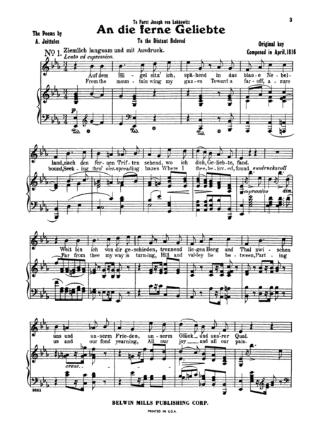 An Die Ferne Geliebte (To the Distant Beloved), Op. 98