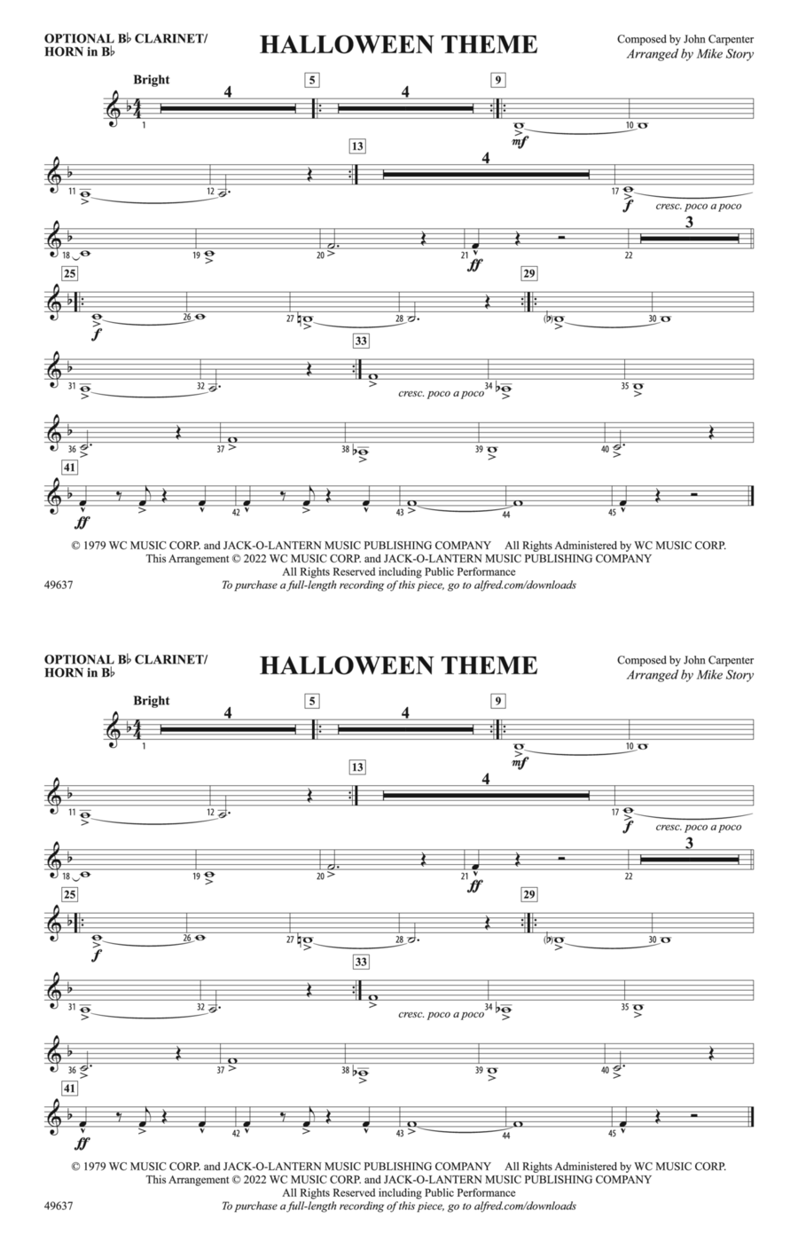 Halloween Theme: Optional Bb Clarinet/Horn in Bb Marching Band scores gallery preview page 1