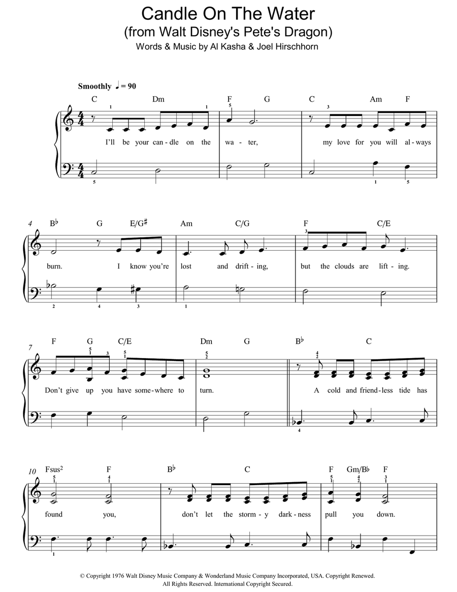 Candle On The Water (from Pete's Dragon) Easy Piano scores gallery preview page 1