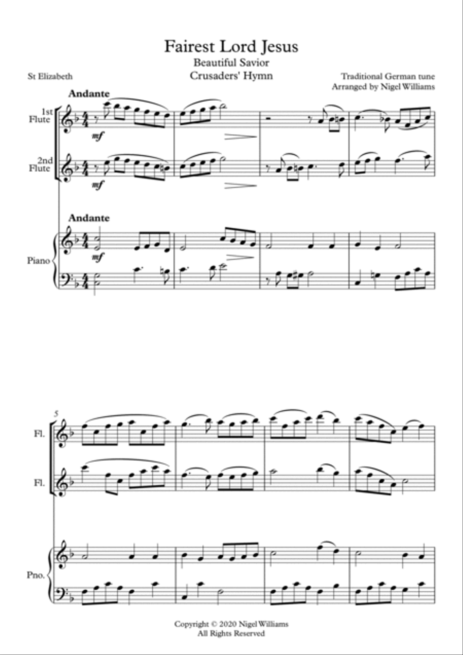 Fairest Lord Jesus (Beautiful Savior), for Flute Duet and Piano Flute Duet scores gallery preview page 3