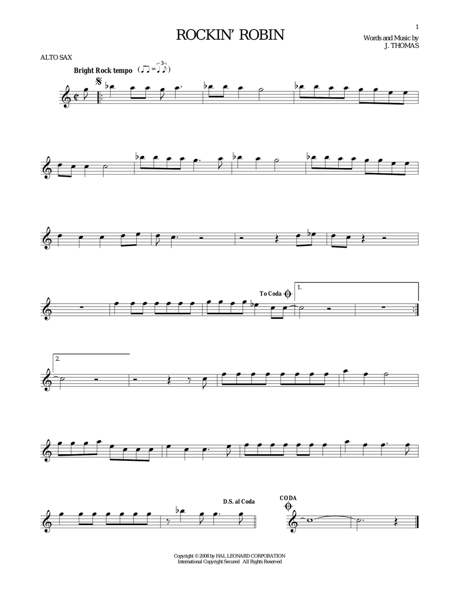 Rockin' Robin Alto Saxophone scores gallery preview page 1