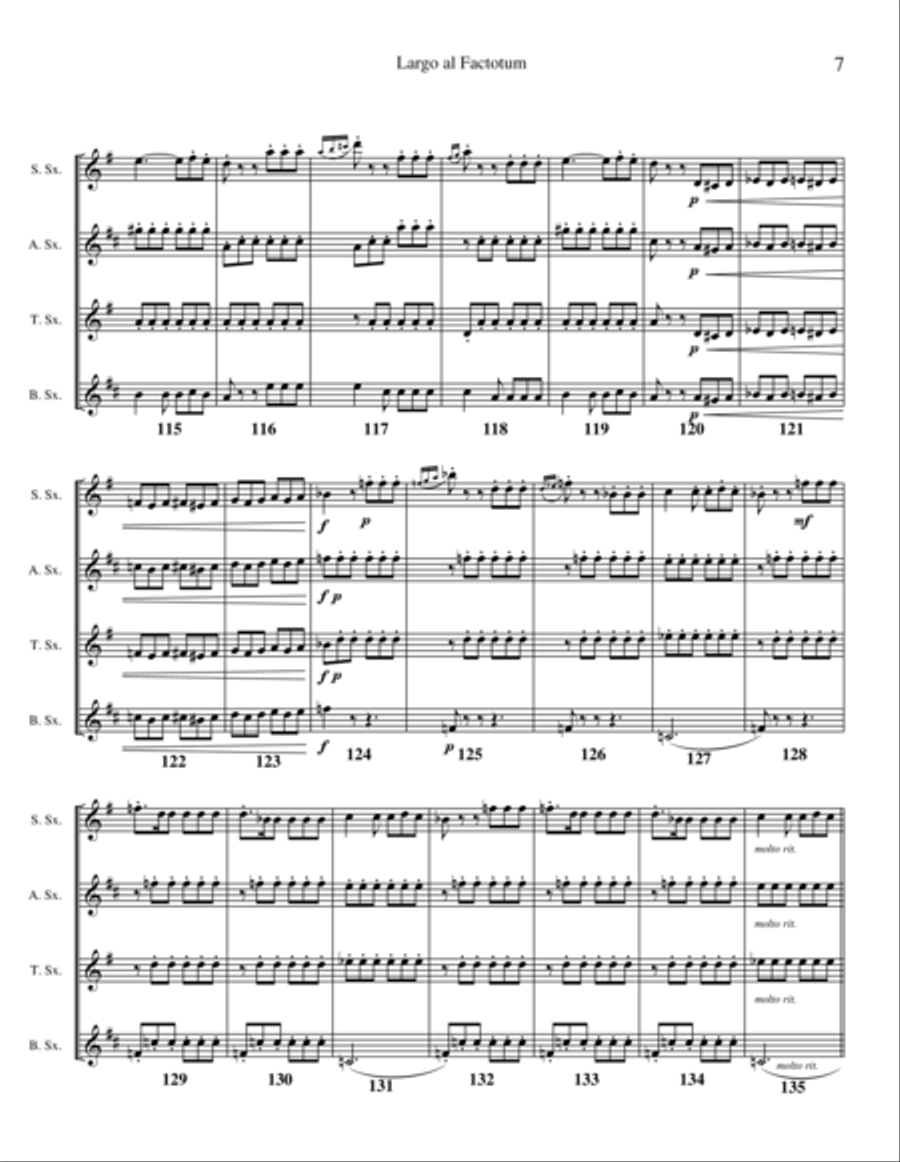 Largo al Factotum (from the Barber of Seville), transcribed for Saxophone Quartet Saxophone Quartet scores gallery preview page 6