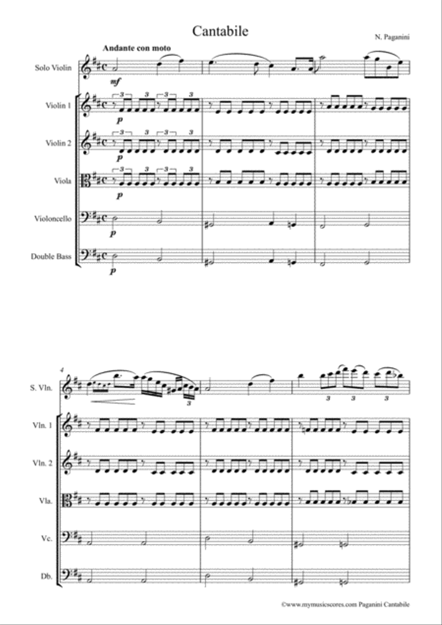 Paganini Cantabile for Violin and String Orchestra String Orchestra scores gallery preview page 2