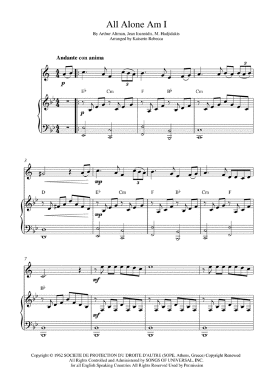 All Alone Am I All Alone Am I Clarinet Solo scores gallery preview page 1