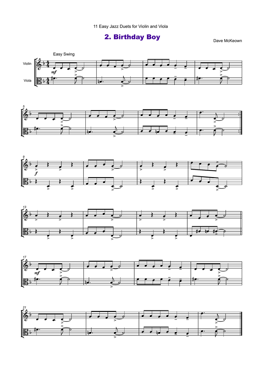 11 Easy Jazz Duets for Violin and Viola String Duet scores gallery preview page 3