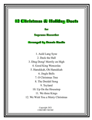 Book cover for 12 Christmas & Holiday Duets for Soprano Recorder