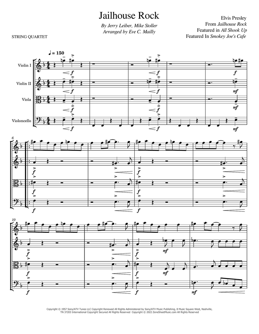 Jailhouse Rock String Quartet scores gallery preview page 1