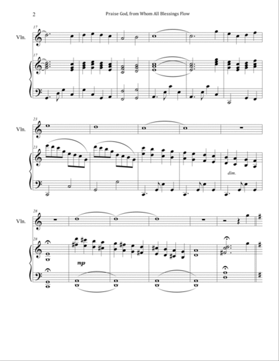 The Doxology (Piano & Violin) (Praise God, from Whom All Blessing Flow) Violin Solo scores gallery preview page 2