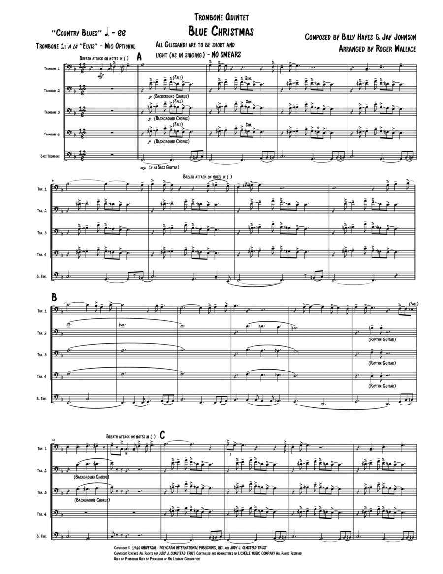 Blue Christmas Brass Quintet scores gallery preview page 1