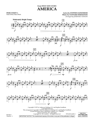 Book cover for America (from West Side Story) (arr. Vinson) - Percussion 1