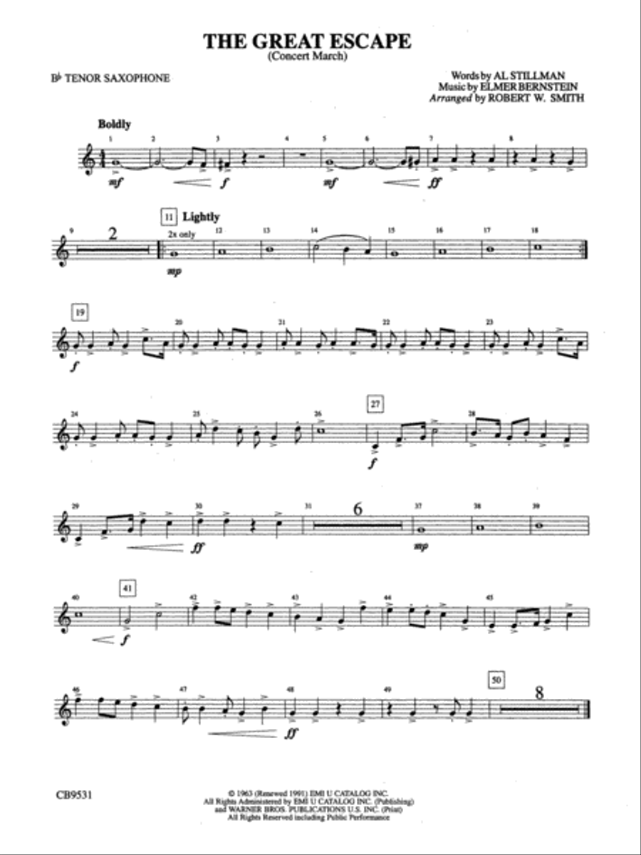 The Great Escape March: B-flat Tenor Saxophone Concert Band scores gallery preview page 1