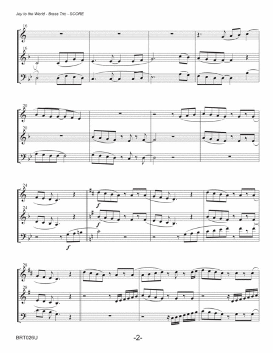 JOY TO THE WORLD - BRASS TRIO (unaccompanied) Brass Trio scores gallery preview page 2