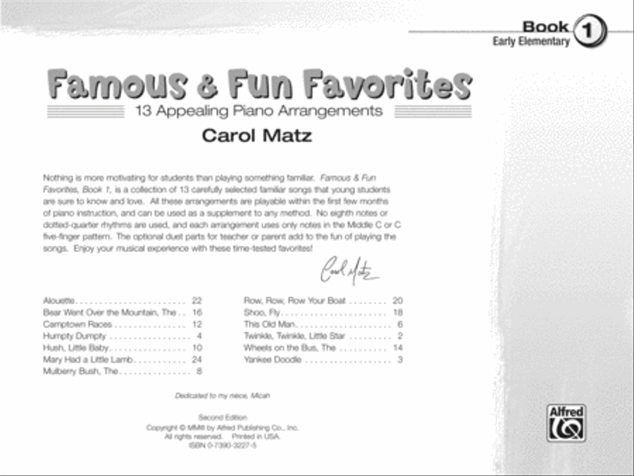 Famous & Fun Favorites, Book 1