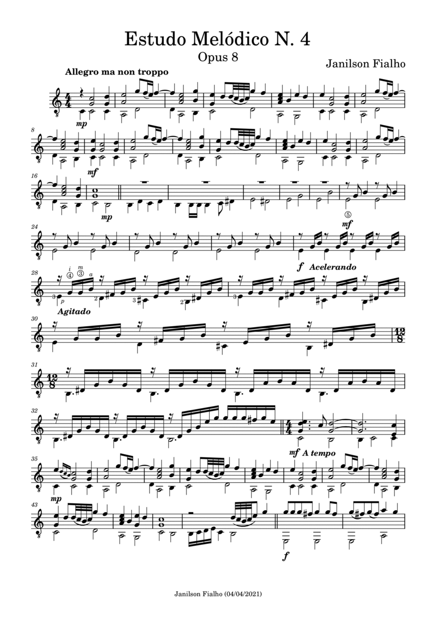 Estudo Melódico N. 4, Opus 8 Classical Guitar scores gallery preview page 1