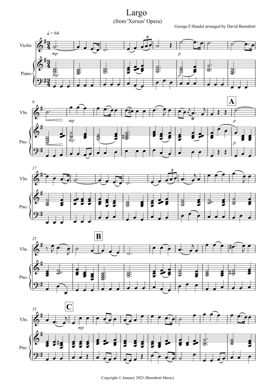 Largo (Handel) for Violin and Piano Violin Solo scores gallery preview page 1
